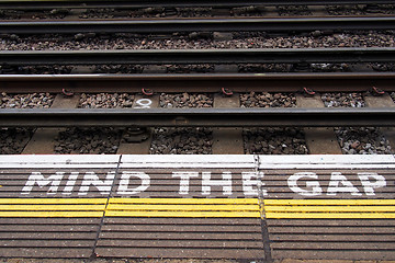 Image showing A view of the railway. Mind the gap.