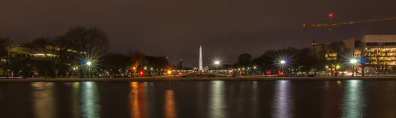 Image showing National mall illuminated at night, Washington DC.