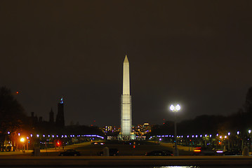 Image showing National mall illuminated at night, Washington DC.