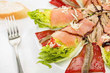 Image showing food salmon anchovy salad