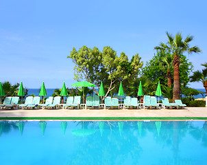 Image showing empty swimming pool in hotel