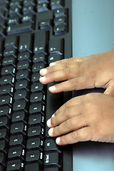 Image showing Hands typing on a computer key board