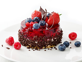 Image showing cake with fresh berries and chocolate