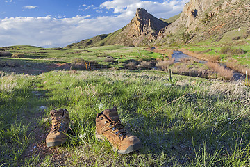 Image showing hiking boots on trail