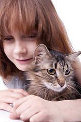 Image showing little girl communicating with her pet