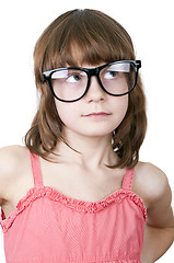 Image showing cute thoguhtful child with funny glasses