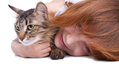 Image showing child  with her cat