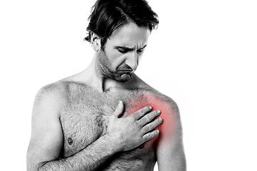 Image showing Young man having chest pain