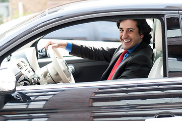 Image showing Corporate man driving his car