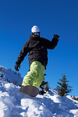 Image showing Snowboarder in Dolomites