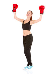 Image showing Beautiful sporty woman with boxing gloves