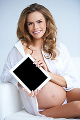 Image showing Beautiful pregnant woman with tablet