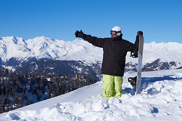 Image showing Snowboarder in Dolomites