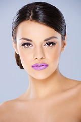 Image showing Beautiful girl with violet lips