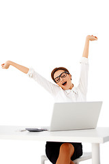 Image showing Busineswoman stretching and yawning