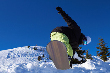 Image showing Snowboarder in Dolomites