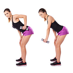 Image showing Woman working out with dumbbells