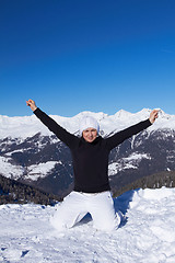 Image showing Female Snowboarder in Dolomites