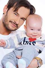 Image showing Closeup portait of a father and baby