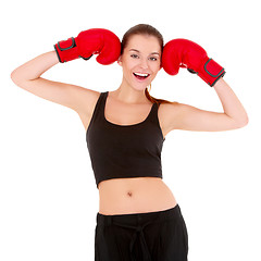 Image showing Beautiful sporty woman with boxing gloves