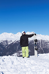 Image showing Snowboarder in Dolomites