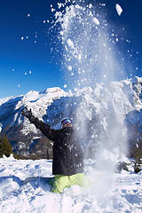 Image showing Snowboarder in Dolomites