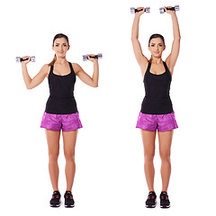 Image showing Woman working out with dumbbells in a gym