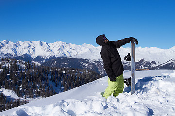 Image showing Snowboarder in Dolomites