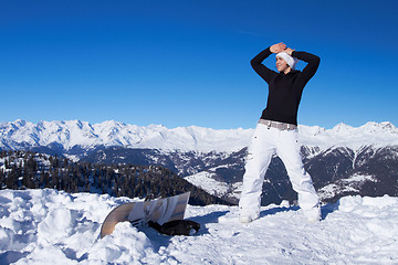 Image showing Female Snowboarder in Dolomites