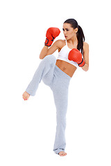 Image showing Full body shot of female kick boxer