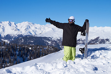 Image showing Snowboarder in Dolomites