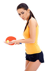 Image showing Female tabne tennis player ready to serve