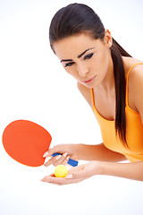 Image showing Female tabne tennis player ready to serve