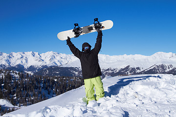 Image showing Snowboarder in Dolomites