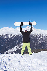 Image showing Snowboarder in Dolomites