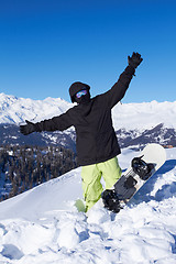 Image showing Snowboarder in Dolomites