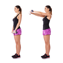 Image showing Woman working with dumbbells