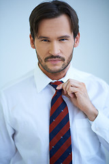 Image showing Attractive man adjusting his tie