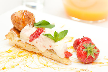 Image showing Classical Dessert with Strawberry and Mint