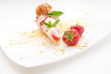 Image showing Classical Dessert with Strawberry and Mint