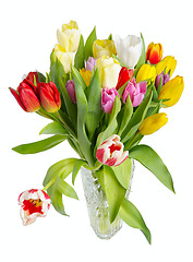 Image showing Bouquet of tulips in a crystal vase