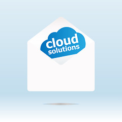 Image showing cloud solution word on blue cloud, mail envelope