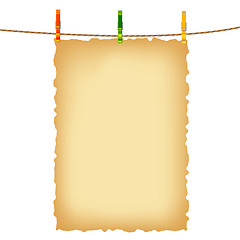 Image showing Old paper background and clothes pins with rope. Contains a gradient mesh.