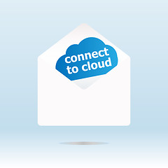 Image showing connect to cloud word on blue cloud, mail envelope