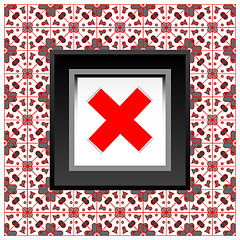 Image showing Tick symbol on red folded sticker background design