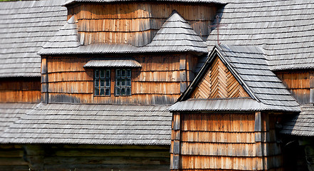 Image showing Fragments of facade of the old wooden architecture