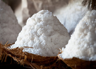 Image showing Craft salt production - salt heaps close-up