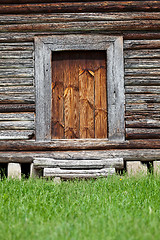 Image showing Old wooden barn entrance