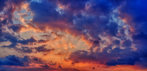 Image showing Sunset or sunrise with clouds panorama