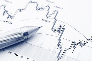 Image showing Stock market graph with pen